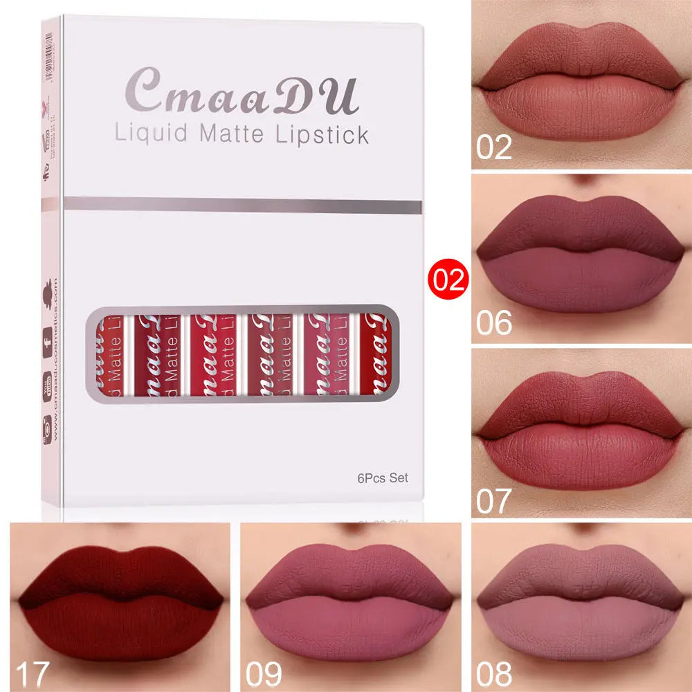 6 Boxes Of Matte Non-stick Cup Waterproof Lipstick Long Lasting Lip Gloss BlushBea_Mali