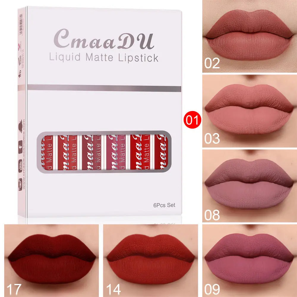 6 Boxes Of Matte Non-stick Cup Waterproof Lipstick Long Lasting Lip Gloss BlushBea_Mali