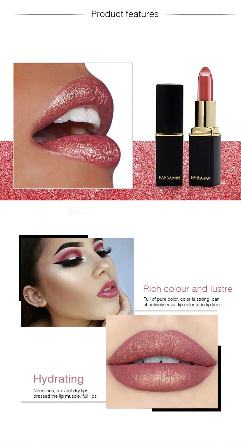 Shiny Metallic Lipstick Pearlescent Color Temperature Change Lipstick Gilt Lipstick BlushBea_Mali