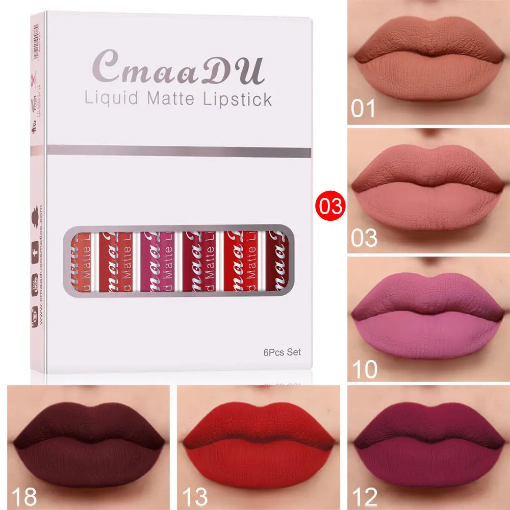 6 Boxes Of Matte Non-stick Cup Waterproof Lipstick Long Lasting Lip Gloss BlushBea_Mali