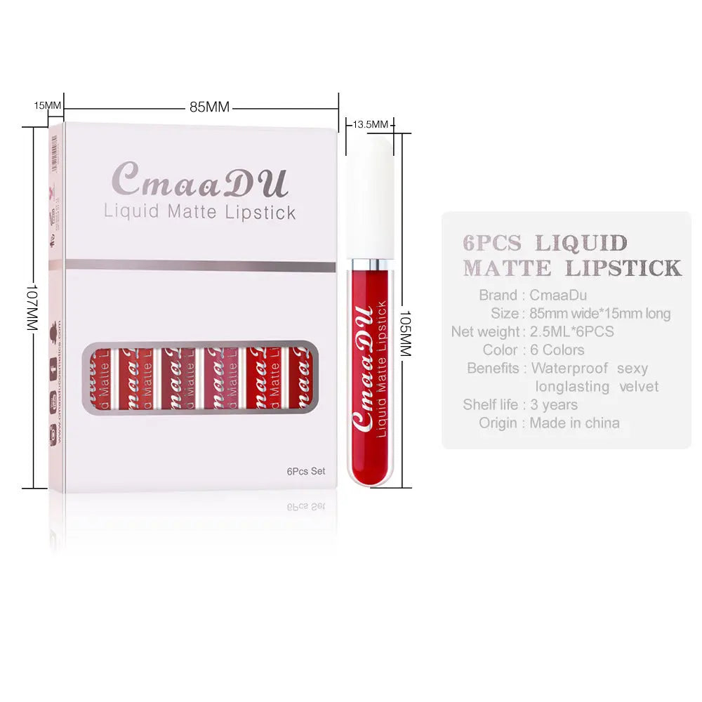 6 Boxes Of Matte Non-stick Cup Waterproof Lipstick Long Lasting Lip Gloss BlushBea_Mali